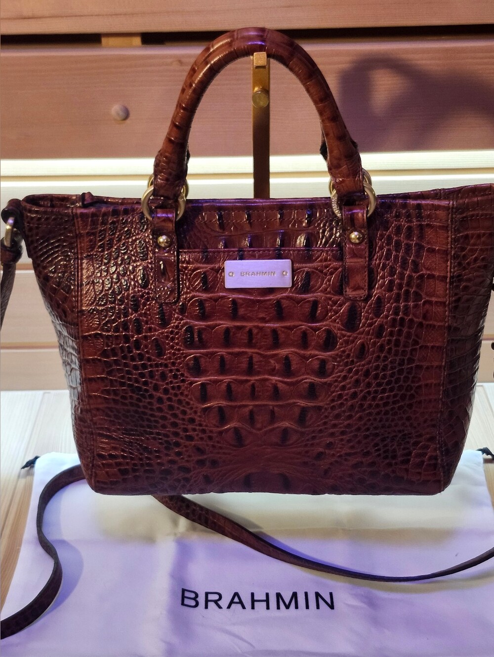 Brahmin Pecsn Croc-Embossed Mini Asher Leather Shoulder Bag